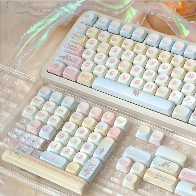 Alt view image 6 of 7 - MOA Profile Cute Keycaps,PBT Dye Sublimation Kawaii Round Keycaps Full 131 Key Caps Custom Creamy Keycap Set for Cherry MX Switches Mechanical Keyboard DIY (Colorful-Magic)