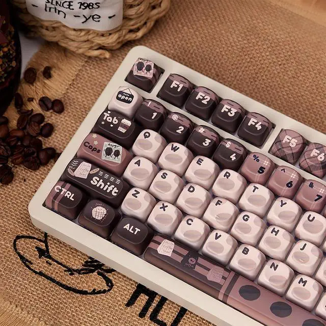 Alt view image 4 of 7 - MOA Profile Cute Keycaps,PBT Dye Sublimation Kawaii Round Keycaps Full 131 Key Caps Custom Keycap for Cherry MX Switches Mechanical Keyboard DIY Creamy Keycap Set (Brown Coffee Bean)