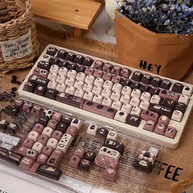 Alt view image 3 of 7 - MOA Profile Cute Keycaps,PBT Dye Sublimation Kawaii Round Keycaps Full 131 Key Caps Custom Keycap for Cherry MX Switches Mechanical Keyboard DIY Creamy Keycap Set (Brown Coffee Bean)