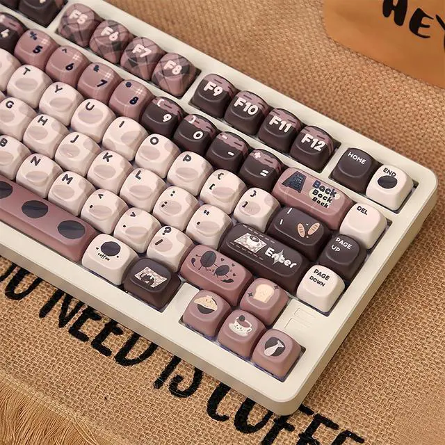 Alt view image 5 of 7 - MOA Profile Cute Keycaps,PBT Dye Sublimation Kawaii Round Keycaps Full 131 Key Caps Custom Keycap for Cherry MX Switches Mechanical Keyboard DIY Creamy Keycap Set (Brown Coffee Bean)