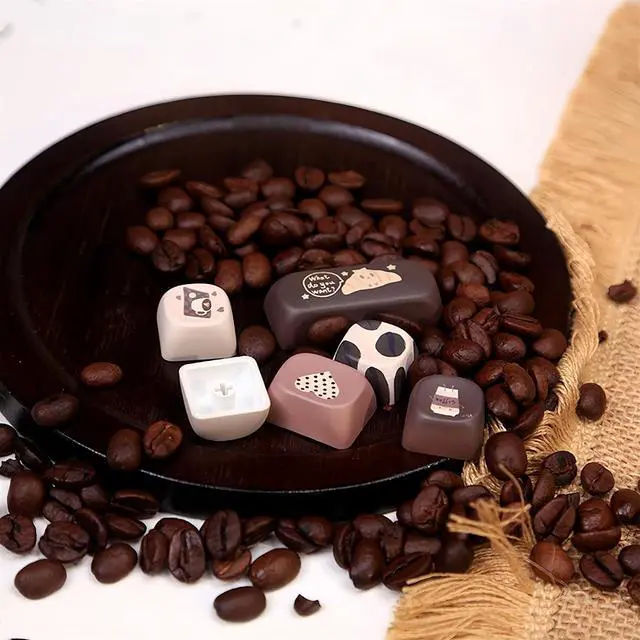 Alt view image 6 of 7 - MOA Profile Cute Keycaps,PBT Dye Sublimation Kawaii Round Keycaps Full 131 Key Caps Custom Keycap for Cherry MX Switches Mechanical Keyboard DIY Creamy Keycap Set (Brown Coffee Bean)