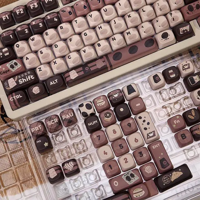 Alt view image 7 of 7 - MOA Profile Cute Keycaps,PBT Dye Sublimation Kawaii Round Keycaps Full 131 Key Caps Custom Keycap for Cherry MX Switches Mechanical Keyboard DIY Creamy Keycap Set (Brown Coffee Bean)