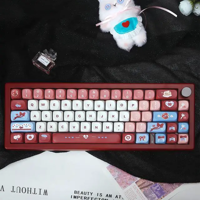 Alt view image 2 of 7 - MOA Profile Cute Keycaps,PBT Dye Sublimation Kawaii Round Keycaps Full 129 Key Caps Custom Keycap for Cherry MX Switches Mechanical Keyboard DIY Creamy Key Caps Set (Red-Strawberry)