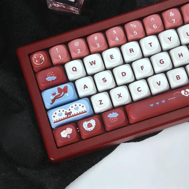 Alt view image 4 of 7 - MOA Profile Cute Keycaps,PBT Dye Sublimation Kawaii Round Keycaps Full 129 Key Caps Custom Keycap for Cherry MX Switches Mechanical Keyboard DIY Creamy Key Caps Set (Red-Strawberry)