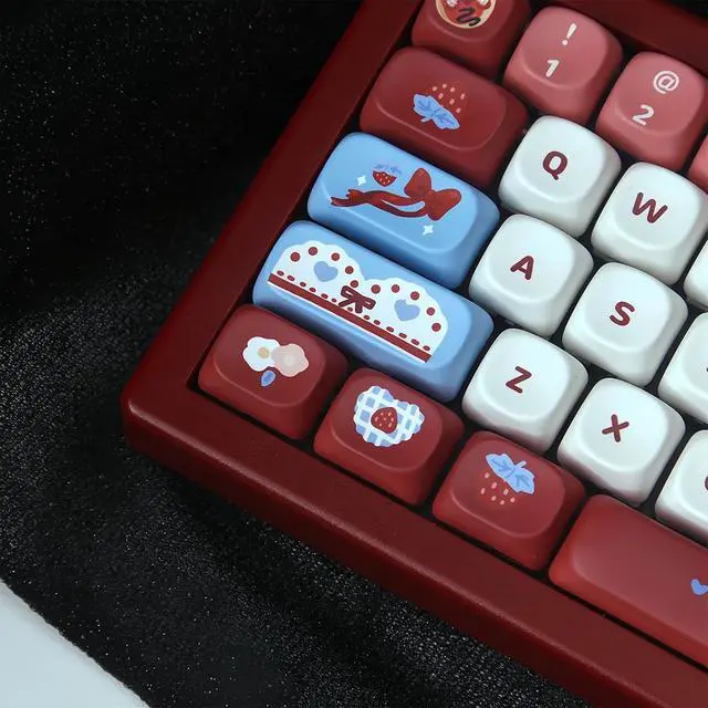 Alt view image 5 of 7 - MOA Profile Cute Keycaps,PBT Dye Sublimation Kawaii Round Keycaps Full 129 Key Caps Custom Keycap for Cherry MX Switches Mechanical Keyboard DIY Creamy Key Caps Set (Red-Strawberry)