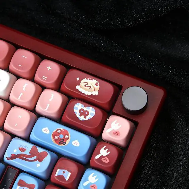 Alt view image 6 of 7 - MOA Profile Cute Keycaps,PBT Dye Sublimation Kawaii Round Keycaps Full 129 Key Caps Custom Keycap for Cherry MX Switches Mechanical Keyboard DIY Creamy Key Caps Set (Red-Strawberry)