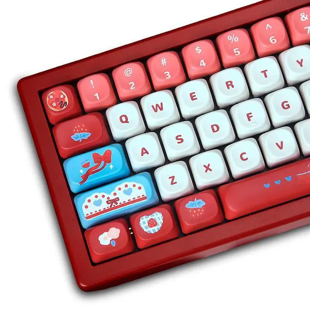 Main image of MOA Profile Cute Keycaps,PBT Dye Sublimation Kawaii Round Keycaps Full 129 Key Caps Custom Keycap for Cherry MX Switches Mechanical Keyboard DIY Creamy Key Caps Set (Red-Strawberry)