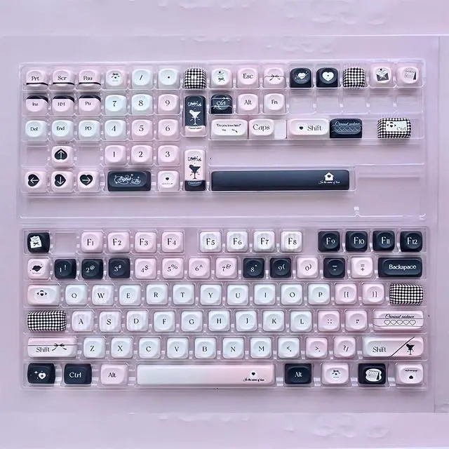 Alt view image 7 of 7 - Pink and Black Cute Keycaps,MOA Profile Creamy Keycaps PBT Dye-Sub Kawaii Custom Full Size Keycap Set for Cherry MX Switch ANSI Layout 75% 60% 100% Mechanical Gaming Keyboard (126Keys)