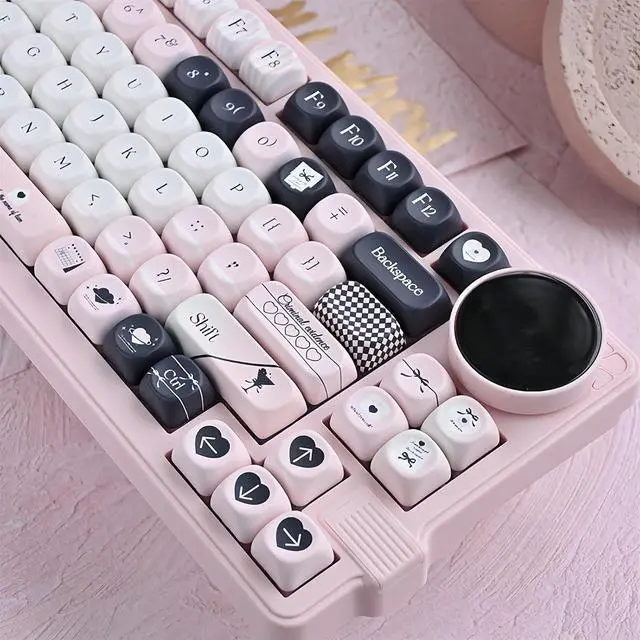 Alt view image 7 of 7 - Pink and Black Cute Keycaps,MOA Profile Creamy Keycaps PBT Dye-Sub Kawaii Custom Full Size Keycap Set for Cherry MX Switch ANSI Layout 75% 60% 100% Mechanical Gaming Keyboard (118Keys)