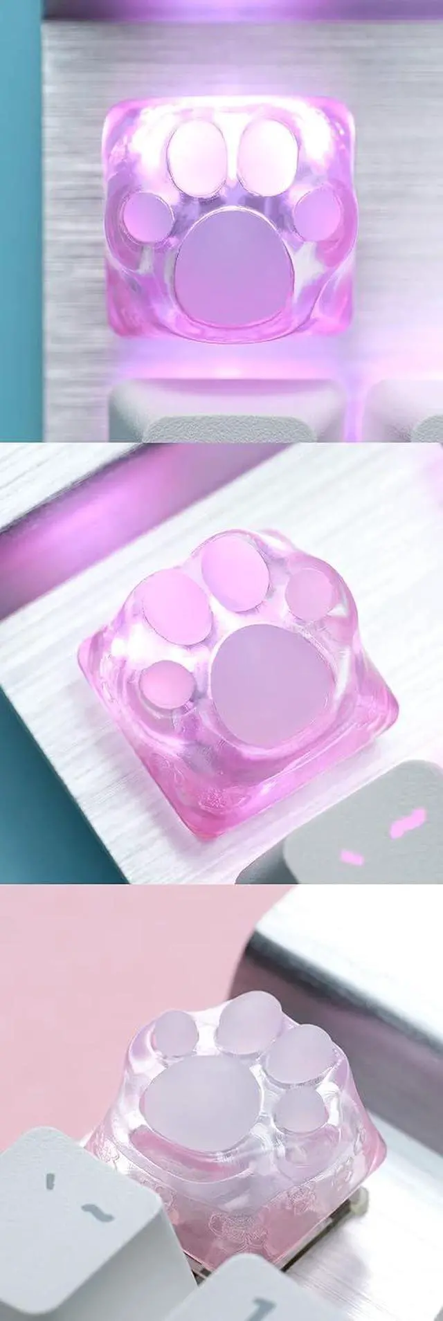 Alt view image 6 of 7 - ZOMOPLUS Cute Keycaps,Cat Paw Custom ESC Keycaps Transparent Artisan Keycaps for Cherry MX Switches Mechanical Gaming Keyboard OEM Profile R4 Keys Shine Through Kawaii Keycap (Cherry Blossom Pink)