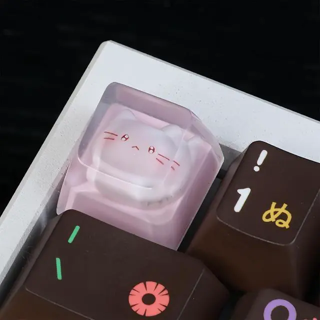 Alt view image 2 of 7 - Cute Cat Keycaps,Transparent Pink Kawaii-Kitty Artisan Keycap Resin ESC Keys for Cherry MX Switches Mechanical Gaming Keyboard R4 Height Replacement Shine Through Personalized Keycap