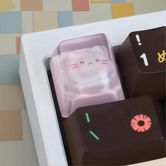 Main image of Cute Cat Keycaps,Transparent Pink Kawaii-Kitty Artisan Keycap Resin ESC Keys for Cherry MX Switches Mechanical Gaming Keyboard R4 Height Replacement Shine Through Personalized Keycap