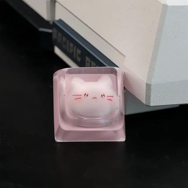 Alt view image 4 of 7 - Cute Cat Keycaps,Transparent Pink Kawaii-Kitty Artisan Keycap Resin ESC Keys for Cherry MX Switches Mechanical Gaming Keyboard R4 Height Replacement Shine Through Personalized Keycap