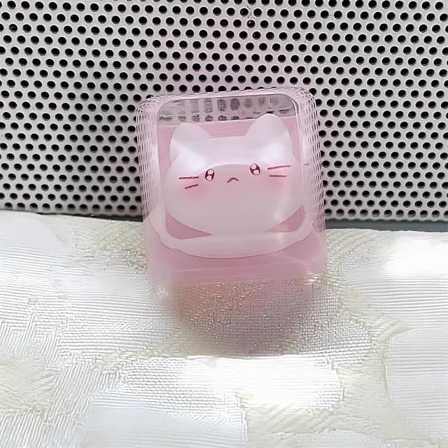 Alt view image 5 of 7 - Cute Cat Keycaps,Transparent Pink Kawaii-Kitty Artisan Keycap Resin ESC Keys for Cherry MX Switches Mechanical Gaming Keyboard R4 Height Replacement Shine Through Personalized Keycap