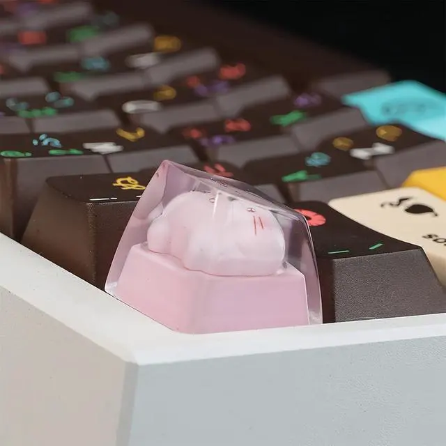 Alt view image 3 of 7 - Cute Cat Keycaps,Transparent Pink Kawaii-Kitty Artisan Keycap Resin ESC Keys for Cherry MX Switches Mechanical Gaming Keyboard R4 Height Replacement Shine Through Personalized Keycap