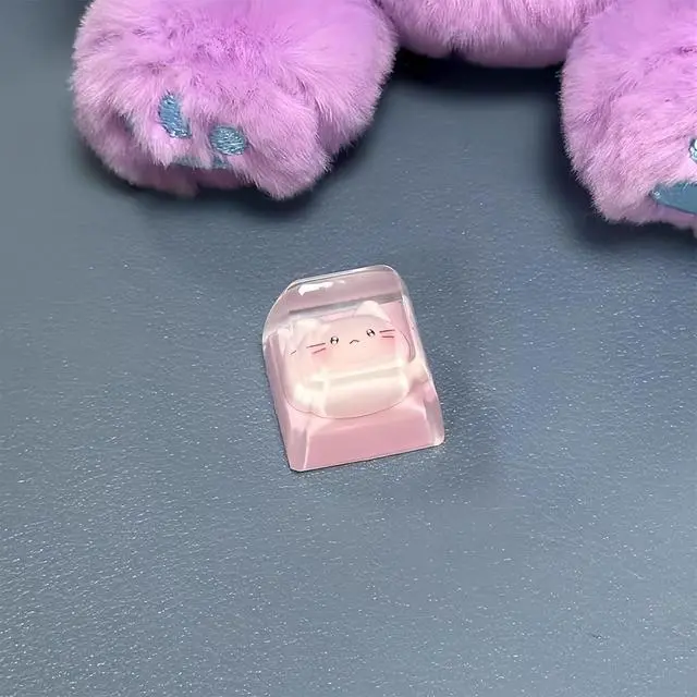 Alt view image 7 of 7 - Cute Cat Keycaps,Transparent Pink Kawaii-Kitty Artisan Keycap Resin ESC Keys for Cherry MX Switches Mechanical Gaming Keyboard R4 Height Replacement Shine Through Personalized Keycap