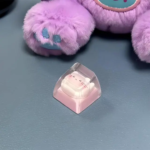 Alt view image 6 of 7 - Cute Cat Keycaps,Transparent Pink Kawaii-Kitty Artisan Keycap Resin ESC Keys for Cherry MX Switches Mechanical Gaming Keyboard R4 Height Replacement Shine Through Personalized Keycap