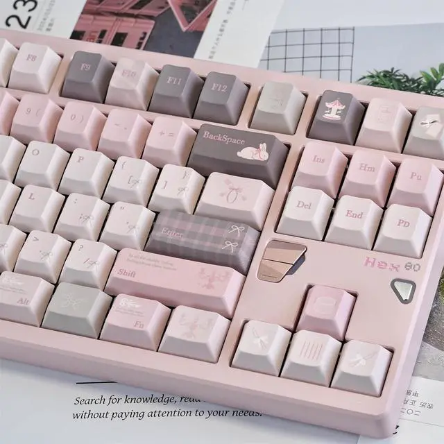 Alt view image 2 of 7 - Cute Keycaps Set,Creamy Pink Keycaps Cherry Profile Dye Sublimation Thick PBT Keycaps 127 Keys Full Size Custom Key Cap for Cherry MX Switch 75% 60% Mechanical Gaming Keyboard (Pink-World)