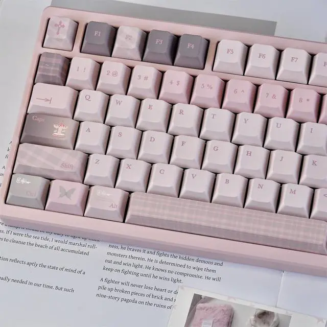 Alt view image 3 of 7 - Cute Keycaps Set,Creamy Pink Keycaps Cherry Profile Dye Sublimation Thick PBT Keycaps 127 Keys Full Size Custom Key Cap for Cherry MX Switch 75% 60% Mechanical Gaming Keyboard (Pink-World)