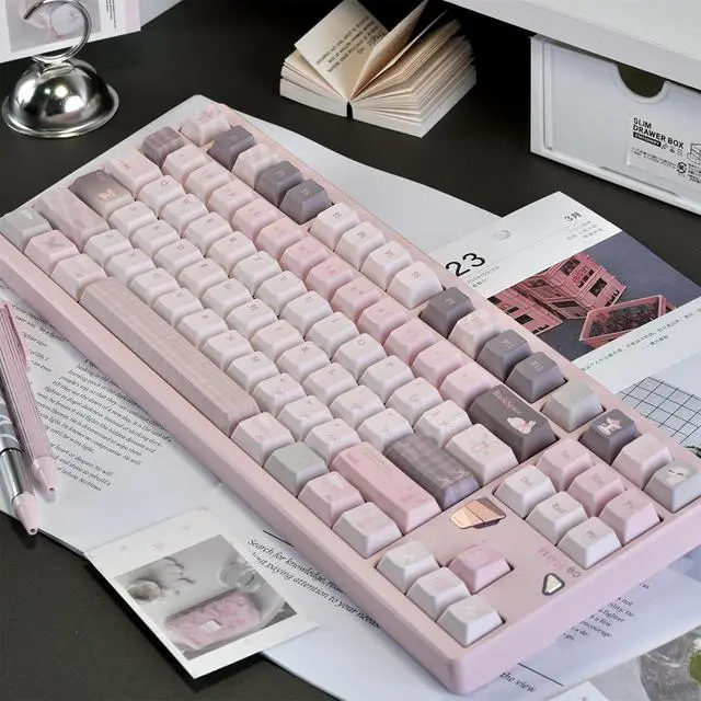 Alt view image 4 of 7 - Cute Keycaps Set,Creamy Pink Keycaps Cherry Profile Dye Sublimation Thick PBT Keycaps 127 Keys Full Size Custom Key Cap for Cherry MX Switch 75% 60% Mechanical Gaming Keyboard (Pink-World)