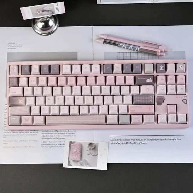 Alt view image 5 of 7 - Cute Keycaps Set,Creamy Pink Keycaps Cherry Profile Dye Sublimation Thick PBT Keycaps 127 Keys Full Size Custom Key Cap for Cherry MX Switch 75% 60% Mechanical Gaming Keyboard (Pink-World)