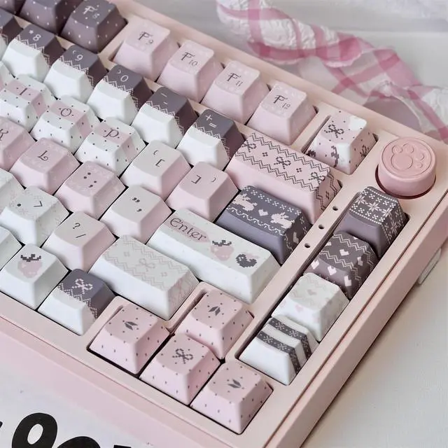 Alt view image 3 of 7 - Cute Keycaps Set,Creamy Pink Keycaps Cherry Profile Dye Sublimation Thick PBT Keycaps 137 Keys Full Size Custom Key Cap for Cherry MX Switch 75% 60% Mechanical Gaming Keyboard (Strawberry-Bunny)