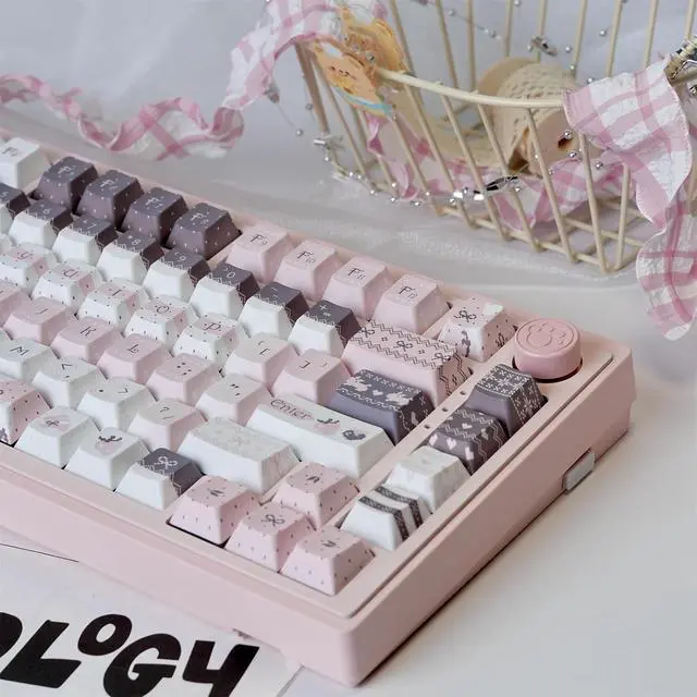 Alt view image 4 of 7 - Cute Keycaps Set,Creamy Pink Keycaps Cherry Profile Dye Sublimation Thick PBT Keycaps 137 Keys Full Size Custom Key Cap for Cherry MX Switch 75% 60% Mechanical Gaming Keyboard (Strawberry-Bunny)