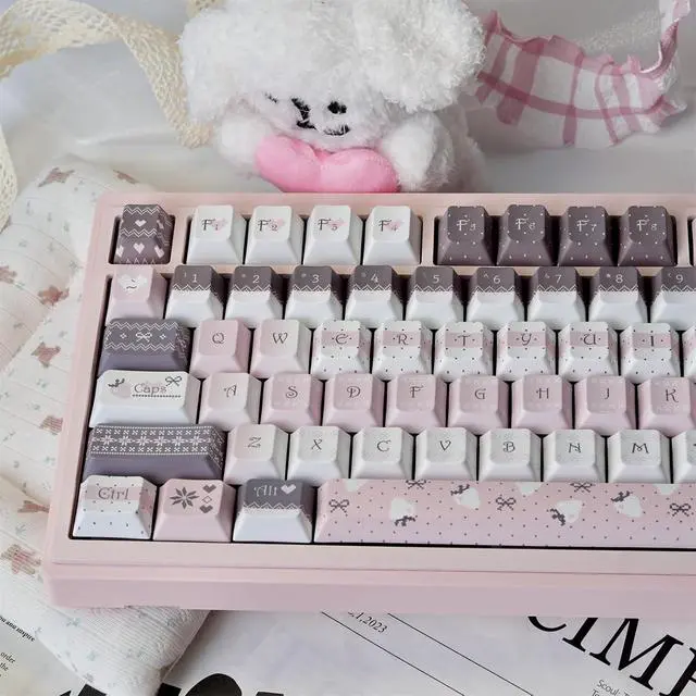 Alt view image 6 of 7 - Cute Keycaps Set,Creamy Pink Keycaps Cherry Profile Dye Sublimation Thick PBT Keycaps 137 Keys Full Size Custom Key Cap for Cherry MX Switch 75% 60% Mechanical Gaming Keyboard (Strawberry-Bunny)