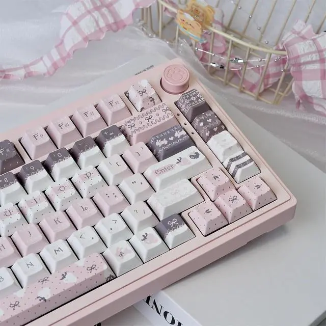 Alt view image 5 of 7 - Cute Keycaps Set,Creamy Pink Keycaps Cherry Profile Dye Sublimation Thick PBT Keycaps 137 Keys Full Size Custom Key Cap for Cherry MX Switch 75% 60% Mechanical Gaming Keyboard (Strawberry-Bunny)