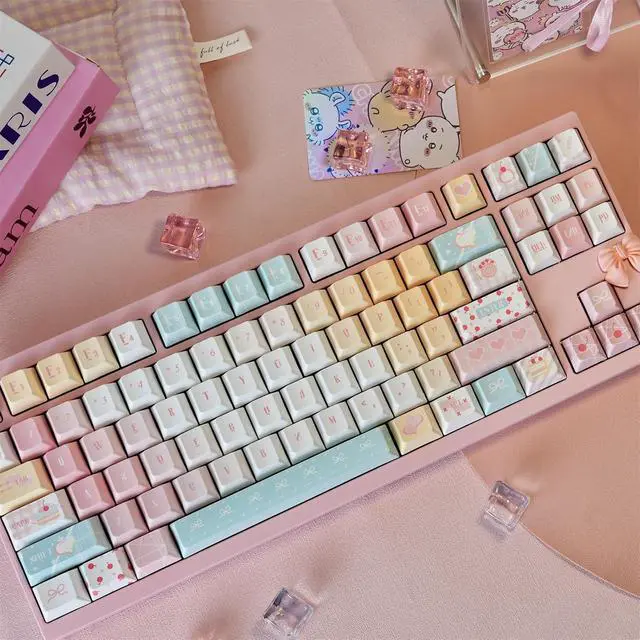 Alt view image 3 of 7 - Cute Keycaps Set,Creamy Pink Keycaps Cherry Profile Dye Sublimation Thick PBT Keycaps 137 Keys Full Size Custom Key Cap for Cherry MX Switch 75% 60% Mechanical Gaming Keyboard (Sweet-Dessert)