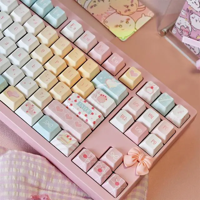 Alt view image 5 of 7 - Cute Keycaps Set,Creamy Pink Keycaps Cherry Profile Dye Sublimation Thick PBT Keycaps 137 Keys Full Size Custom Key Cap for Cherry MX Switch 75% 60% Mechanical Gaming Keyboard (Sweet-Dessert)