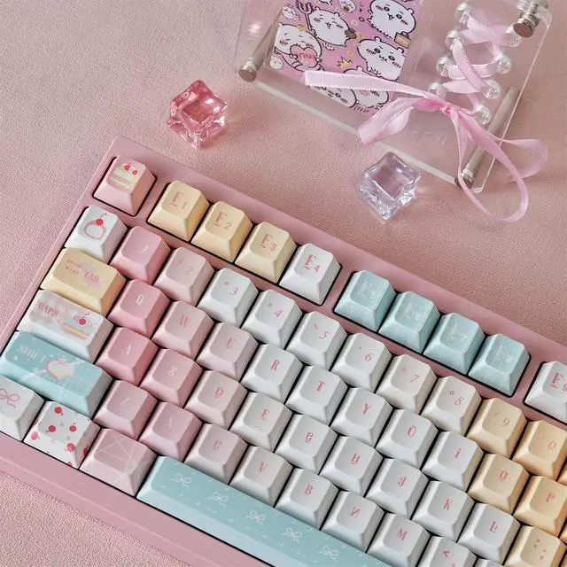 Alt view image 6 of 7 - Cute Keycaps Set,Creamy Pink Keycaps Cherry Profile Dye Sublimation Thick PBT Keycaps 137 Keys Full Size Custom Key Cap for Cherry MX Switch 75% 60% Mechanical Gaming Keyboard (Sweet-Dessert)