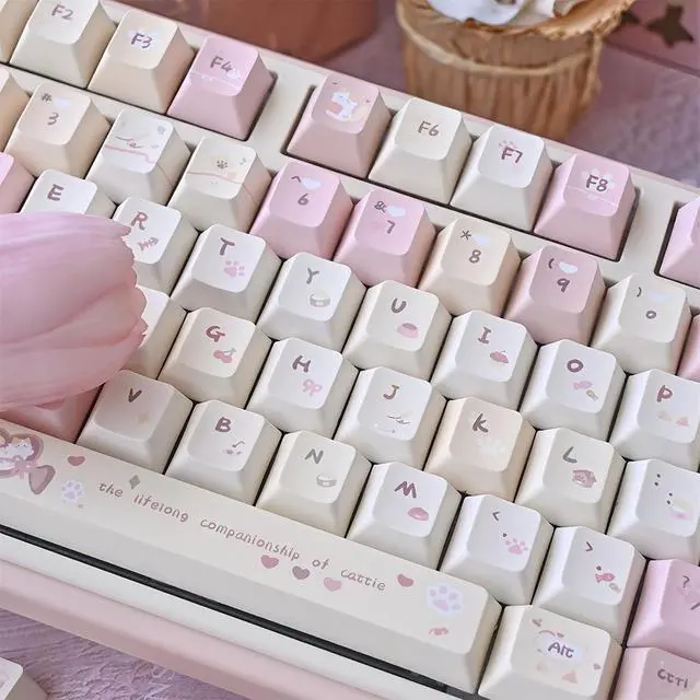 Alt view image 3 of 7 - Cute Keycaps Set,Creamy Pink Keycaps Cherry Profile Dye Sublimation Thick PBT Keycaps 137 Keys Full Size Custom Key Cap for Cherry MX Switch 75% 60% Mechanical Gaming Keyboard (Cute-Cat)