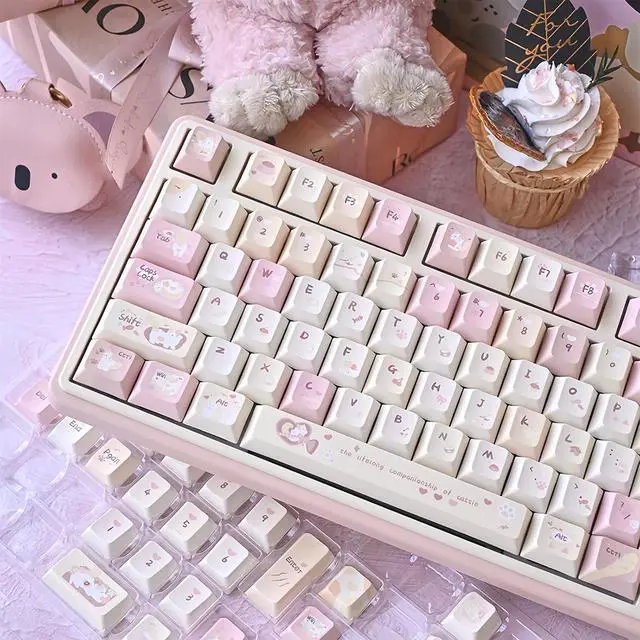 Alt view image 2 of 7 - Cute Keycaps Set,Creamy Pink Keycaps Cherry Profile Dye Sublimation Thick PBT Keycaps 137 Keys Full Size Custom Key Cap for Cherry MX Switch 75% 60% Mechanical Gaming Keyboard (Cute-Cat)