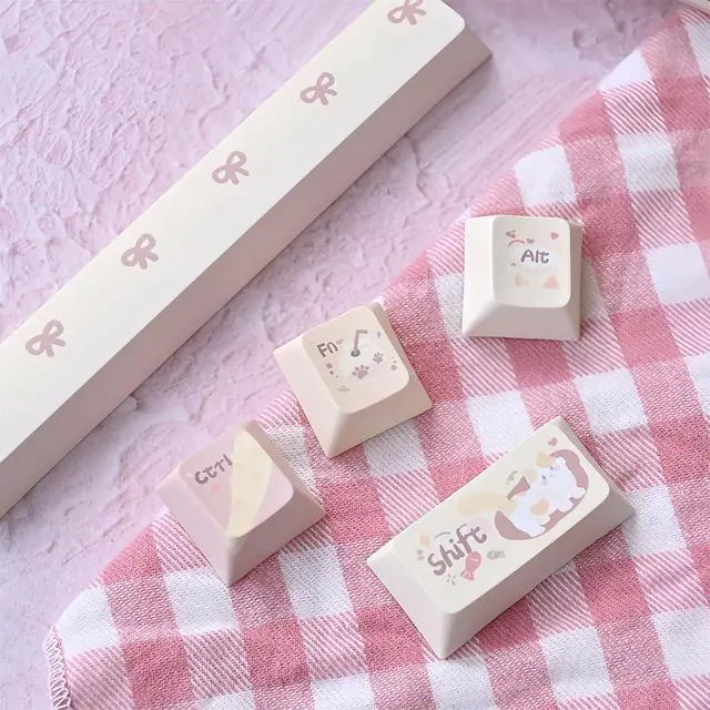 Alt view image 5 of 7 - Cute Keycaps Set,Creamy Pink Keycaps Cherry Profile Dye Sublimation Thick PBT Keycaps 137 Keys Full Size Custom Key Cap for Cherry MX Switch 75% 60% Mechanical Gaming Keyboard (Cute-Cat)