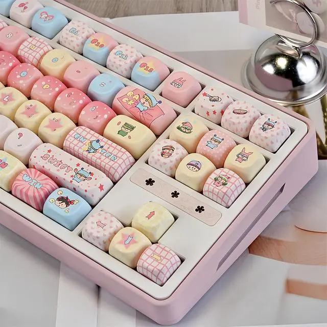Alt view image 2 of 7 - Cute MOA Keycaps,Kawaii Anime Pink Keycap 129 Keys Full Size Custom Key Cap Set Dye-Sublimation Thick PBT Keycap for Cherry MX Switch 75% 60% Mechanical Gaming Keyboard Creamy Keycaps