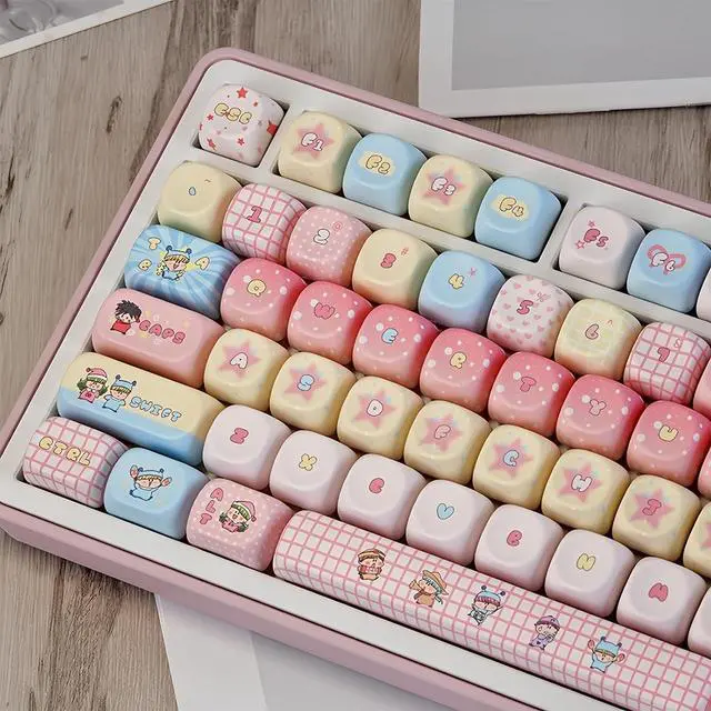 Main image of Cute MOA Keycaps,Kawaii Anime Pink Keycap 129 Keys Full Size Custom Key Cap Set Dye-Sublimation Thick PBT Keycap for Cherry MX Switch 75% 60% Mechanical Gaming Keyboard Creamy Keycaps