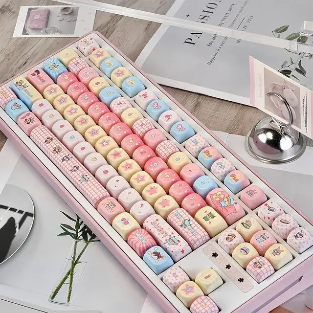 Alt view image 5 of 7 - Cute MOA Keycaps,Kawaii Anime Pink Keycap 129 Keys Full Size Custom Key Cap Set Dye-Sublimation Thick PBT Keycap for Cherry MX Switch 75% 60% Mechanical Gaming Keyboard Creamy Keycaps