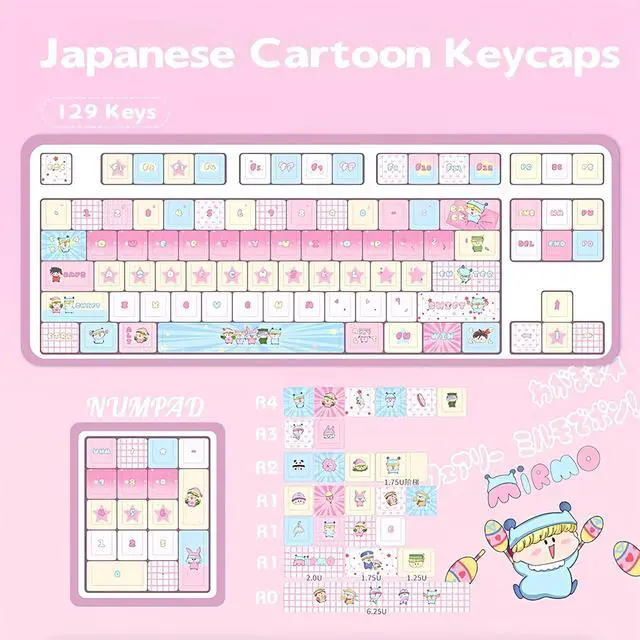 Alt view image 6 of 7 - Cute MOA Keycaps,Kawaii Anime Pink Keycap 129 Keys Full Size Custom Key Cap Set Dye-Sublimation Thick PBT Keycap for Cherry MX Switch 75% 60% Mechanical Gaming Keyboard Creamy Keycaps
