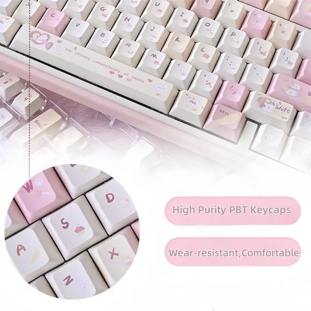 Alt view image 6 of 7 - Cute Keycaps Set,Creamy Pink Keycaps Cherry Profile Dye Sublimation Thick PBT Keycaps 137 Keys Full Size Custom Key Cap for Cherry MX Switch 75% 60% Mechanical Gaming Keyboard (Cute-Cat)