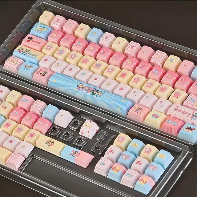 Alt view image 7 of 7 - Cute MOA Keycaps,Kawaii Anime Pink Keycap 129 Keys Full Size Custom Key Cap Set Dye-Sublimation Thick PBT Keycap for Cherry MX Switch 75% 60% Mechanical Gaming Keyboard Creamy Keycaps