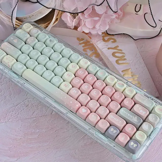 Alt view image 2 of 7 - Cute MOA Keycaps,Creamy Watermelon Gradient Pink Keycaps Dye Sub PBT Keycap Custom 133 Keys Full Size Keycap Set for Cherry MX Switch 100% 75% 60% Mechanical Gaming Keyboard (watermelon-133keys)