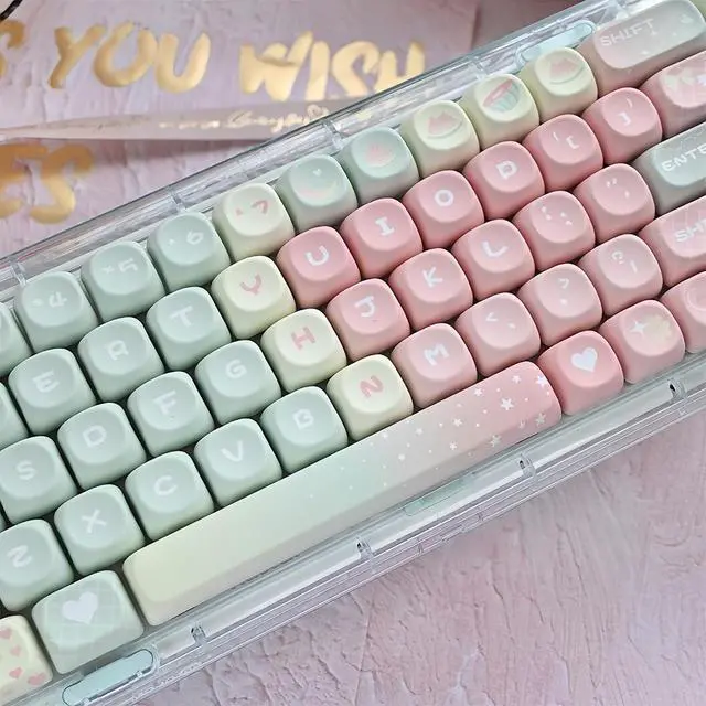 Alt view image 3 of 7 - Cute MOA Keycaps,Creamy Watermelon Gradient Pink Keycaps Dye Sub PBT Keycap Custom 133 Keys Full Size Keycap Set for Cherry MX Switch 100% 75% 60% Mechanical Gaming Keyboard (watermelon-133keys)