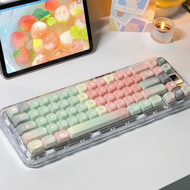 Alt view image 5 of 7 - Cute MOA Keycaps,Creamy Watermelon Gradient Pink Keycaps Dye Sub PBT Keycap Custom 133 Keys Full Size Keycap Set for Cherry MX Switch 100% 75% 60% Mechanical Gaming Keyboard (watermelon-133keys)