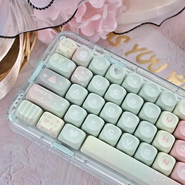 Alt view image 4 of 7 - Cute MOA Keycaps,Creamy Watermelon Gradient Pink Keycaps Dye Sub PBT Keycap Custom 133 Keys Full Size Keycap Set for Cherry MX Switch 100% 75% 60% Mechanical Gaming Keyboard (watermelon-133keys)