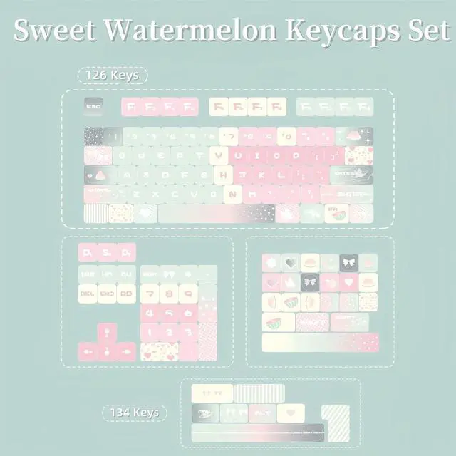 Alt view image 7 of 7 - Cute MOA Keycaps,Creamy Watermelon Gradient Pink Keycaps Dye Sub PBT Keycap Custom 133 Keys Full Size Keycap Set for Cherry MX Switch 100% 75% 60% Mechanical Gaming Keyboard (watermelon-133keys)