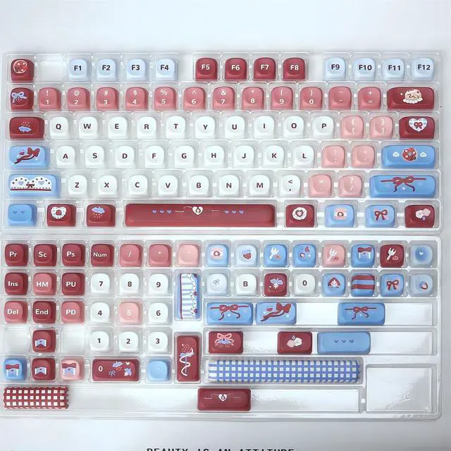 Alt view image 7 of 7 - MOA Profile Cute Keycaps,PBT Dye Sublimation Kawaii Round Keycaps Full 129 Key Caps Custom Keycap for Cherry MX Switches Mechanical Keyboard DIY Creamy Key Caps Set (Red-Strawberry)