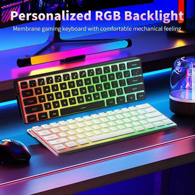 Alt view image 2 of 7 - BW61 60% Wired Gaming Keyboard,RGB Backlit 61 Keys Ultra-Compact USB-C Keyboard with Shine Through Pudding Keycaps Silent Membrane Switches for PC Gamer/Office Working (White)