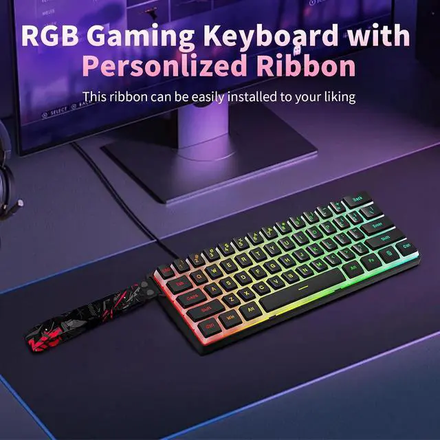 Alt view image 7 of 7 - BW61 60% Wired Gaming Keyboard,RGB Backlit 61 Keys Ultra-Compact USB-C Keyboard with Shine Through Pudding Keycaps Silent Membrane Switches for PC Gamer/Office Working (White)