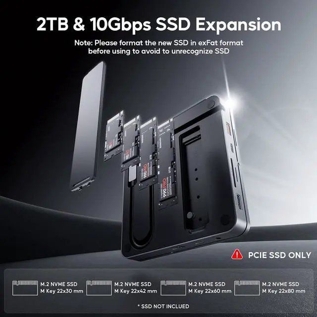 Alt view image 5 of 7 - USB C Hub for iPad Pro, Docking Station for iPad M4, 4K@60Hz HDMI, 100W PD Aluminum Hub with SSD Enclosure, Stand Dock for i-Pad Mini 6th Gen, No Support Lightning Port